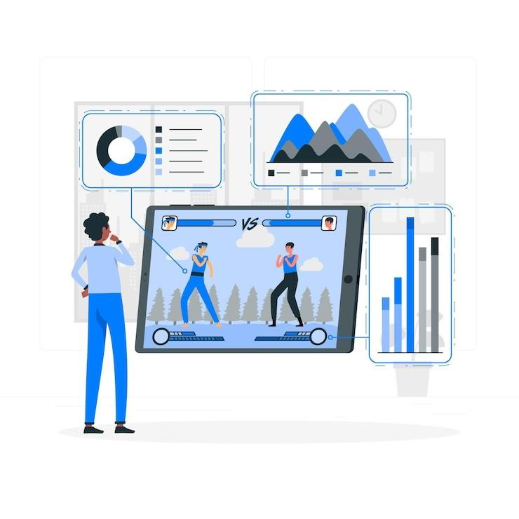 Business analytics dashboard comparing performance metrics with charts and visual data