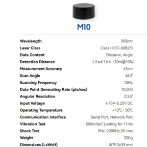 360° Lidar Sensor, 10 Hz Scan, 82ft Range, ±3cm Accuracy, 95nm Wave – Enviro Forest